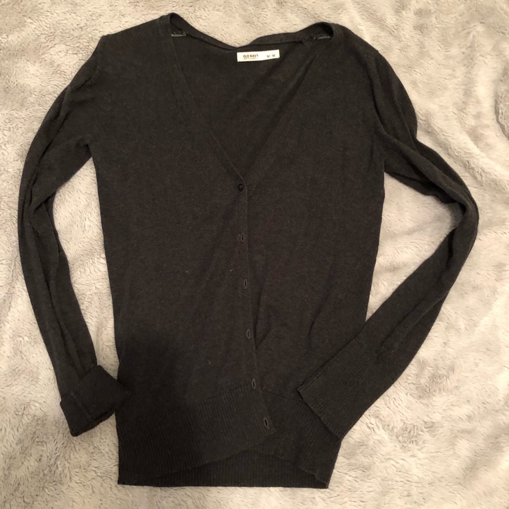 Dark gray cardigan.